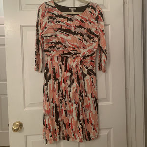 Dana Buchman Printed 3/4 Sleeve Faux-Wrap Dress